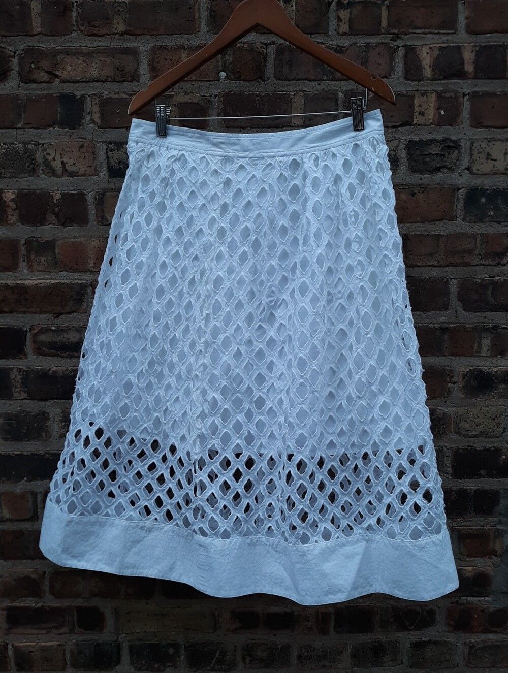 Floreat Anthropologie Eclipsed Eyelet Midi Skirt White Geometric Cutout Size 12